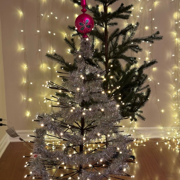 Christmas Tree Top Bright Pink Holiday Ornament with Floral Design - Picture 3 of 14